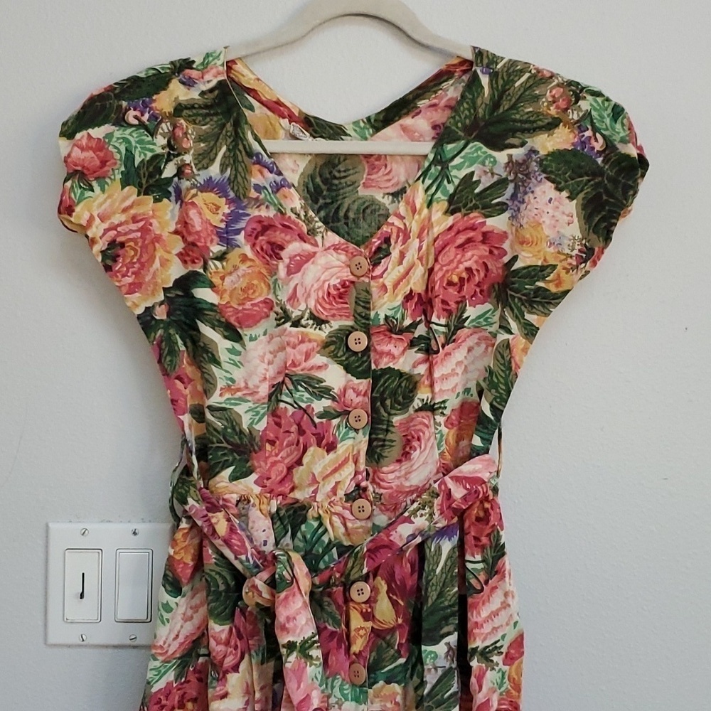 Starina vintage floral rayon button down dress